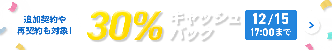 30%キャッシュバックキャンペーン！